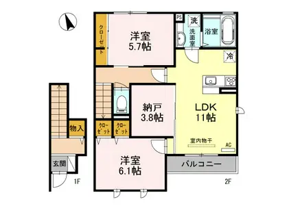 エルポルト 悠 A棟(2LDK/2階)の間取り写真