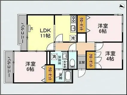 ニューハイツ幸(3LDK/2階)の間取り写真