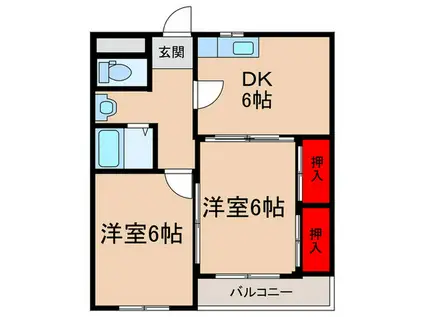 コーポ梅よし(2DK/3階)の間取り写真