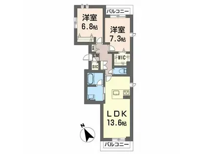 KALMARK海老塚(2LDK/2階)の間取り写真