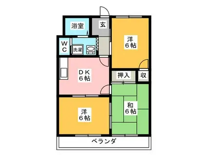 ハッピーパレス北棟(3DK/2階)の間取り写真