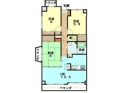 グランビュー麻里布(3LDK/3階)の間取り写真