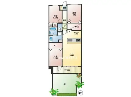 プラウド立川トレサージュ(3LDK/1階)の間取り写真