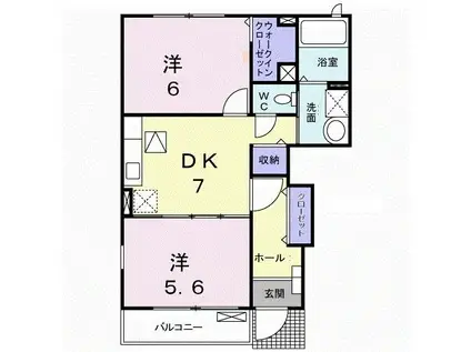 カンフォタブル リヴK II(2DK/1階)の間取り写真