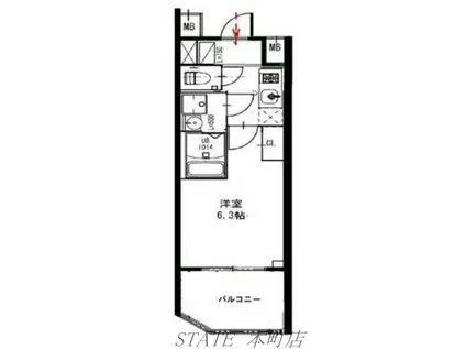 エスリードレジデンス大阪福島サウスフラッツ(1K/9階)の間取り写真