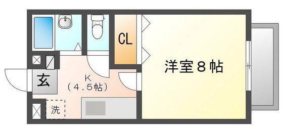 サリチェ・イマB棟(1K/2階)の間取り写真