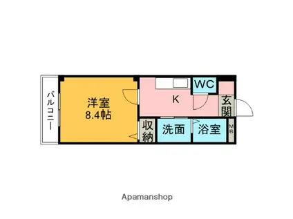 名鉄三河線 三河高浜駅 徒歩10分 3階建 築24年(1K/3階)の間取り写真