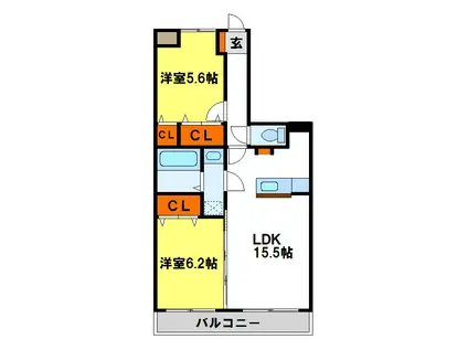 プルメリア(2LDK/3階)の間取り写真