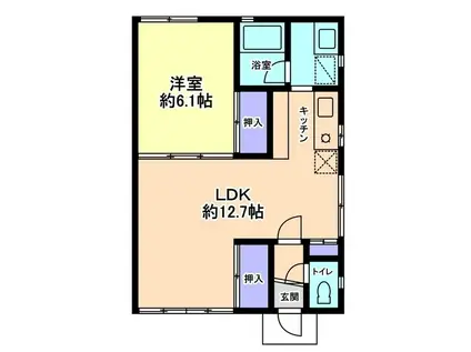 信開セルーラ山代温泉南1(1LDK/1階)の間取り写真