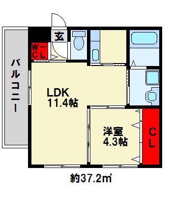 WILL STYLE 陣原R(1LDK/1階)の間取り写真