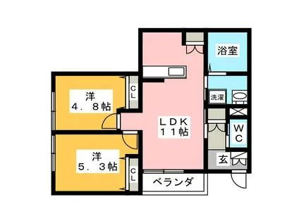 ベルルーク湘南(2LDK/1階)の間取り写真