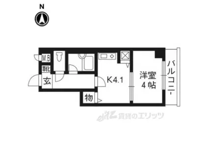 ライオンズマンション五条大宮2(1K/4階)の間取り写真