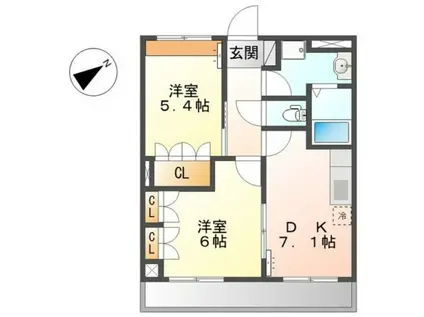 プレッソリーバ(2DK/2階)の間取り写真