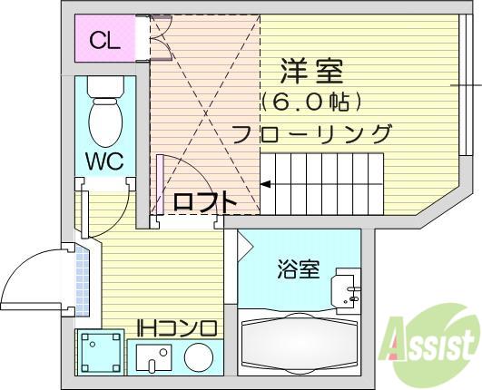 レオパレス三百人町(1K/1階)の間取り写真