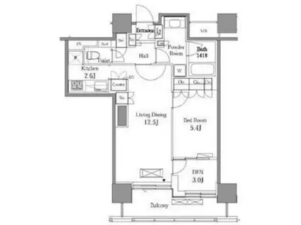レジディアタワー目黒不動前(1SLDK/13階)の間取り写真