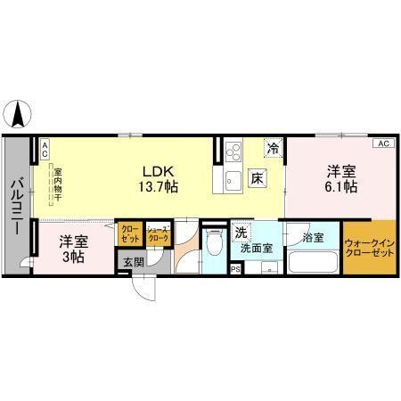 草加市氷川町PJIV B(2LDK/1階)の間取り写真