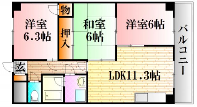 ハイタウン堀田(3LDK/1階)の間取り写真