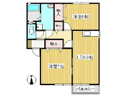 セジュール飛鳥A棟(2LDK/2階)の間取り写真