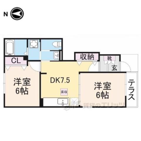デーア・プラシード(2DK/1階)の間取り写真