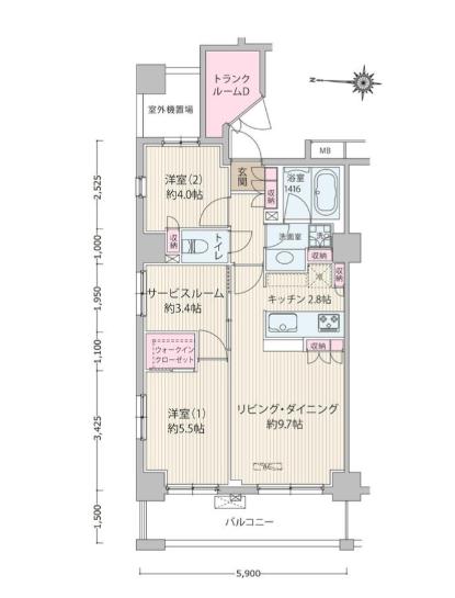 ネウボーノ菊川(2SLDK/7階)の間取り写真