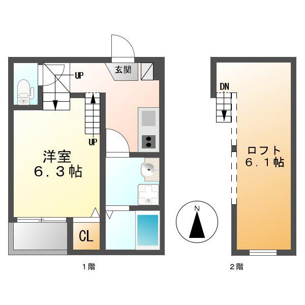 STABILITA道下町(1K/2階)の間取り写真