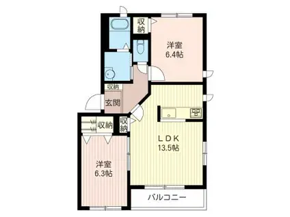 カーサティダーB(2LDK/1階)の間取り写真