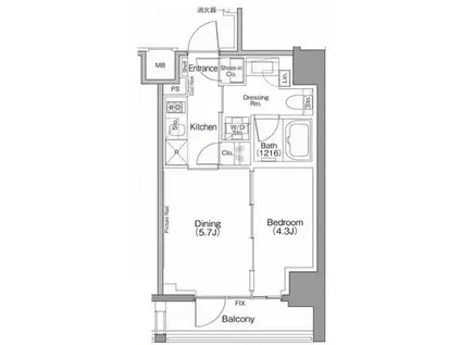 ザ・パークハビオSOHO南青山(1DK/4階)の間取り写真