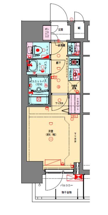プレサンス松屋町ヴェルデス(1K/13階)の間取り写真