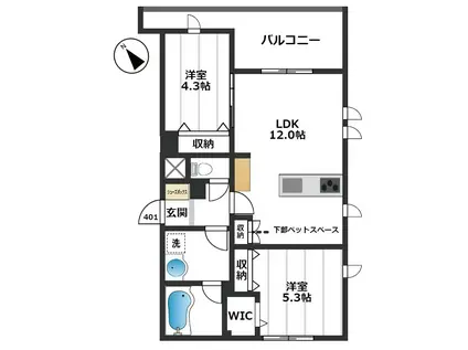 OPUS・1(2LDK/4階)の間取り写真