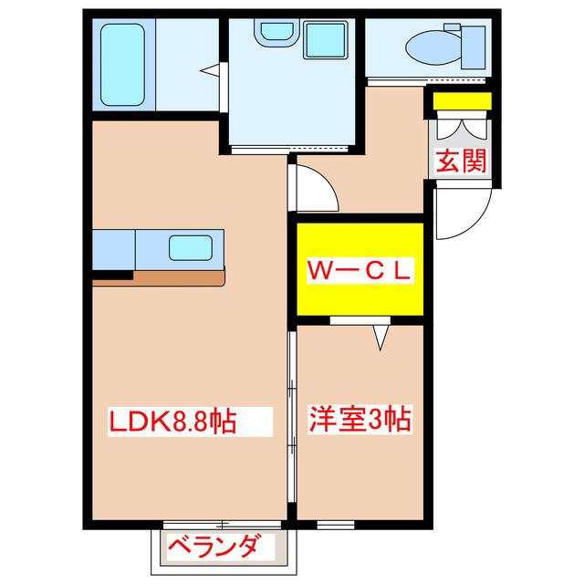 ハレクラニ川内B棟(1LDK/2階)の間取り写真