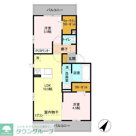 ラ・グラシューズ B(2LDK/2階)の間取り写真