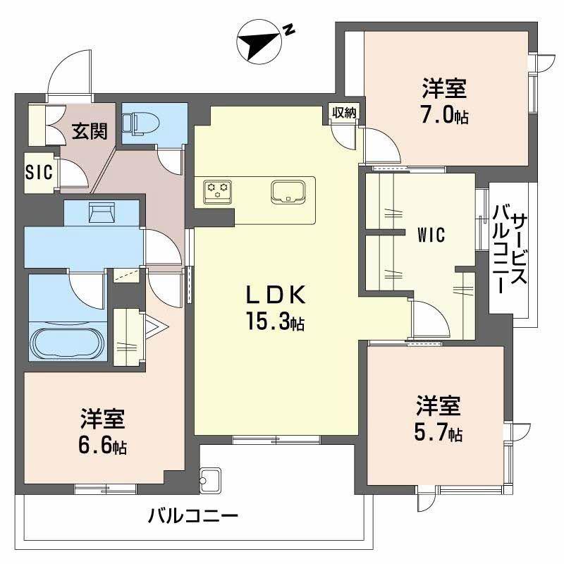 アルテーヌ浜寺元町(3LDK/3階)の間取り写真
