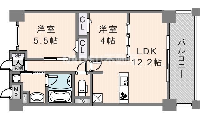 ヴィルヌーブエスケーエイチ(2LDK/1階)の間取り写真