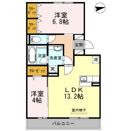 MEDUSELD北棟(2LDK/2階)の間取り写真
