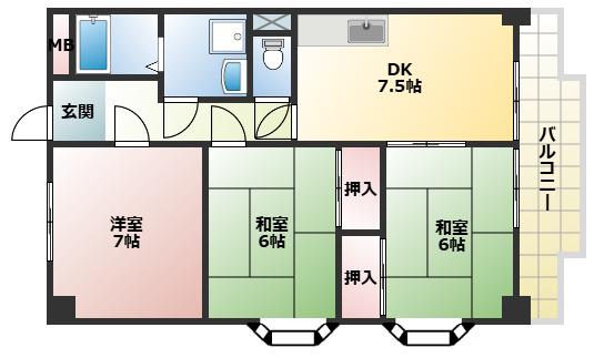 第2井住ビル(3DK/4階)の間取り写真