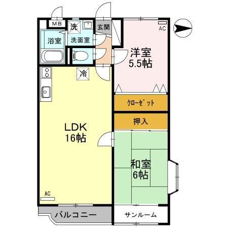 ファミーユ布瀬(3DK/2階)の間取り写真