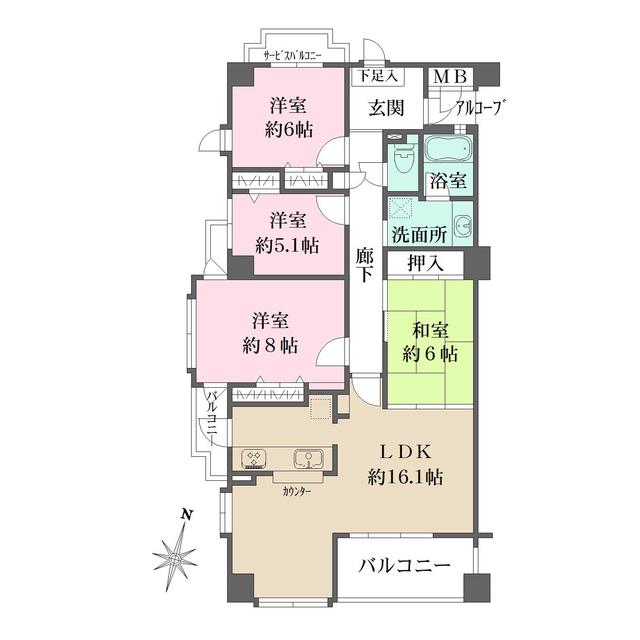 芦屋西山アーバンライフ(4LDK/2階)の間取り写真