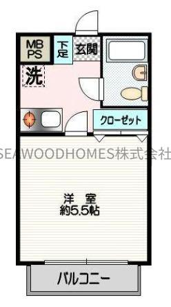 クリオ弐番館(ワンルーム/2階)の間取り写真