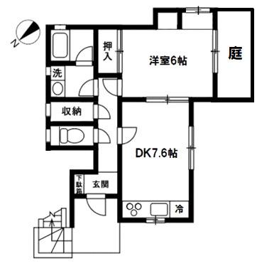 帷子町2丁目一戸建て(1DK/1階)の間取り写真