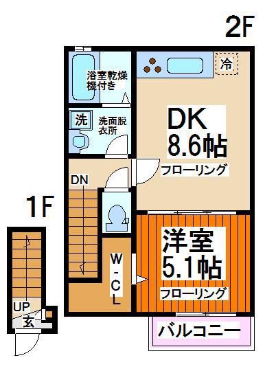 ハイムヤバタ(1LDK/2階)の間取り写真