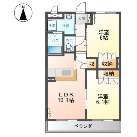 ヒーリングカーサB(2LDK/2階)の間取り写真