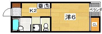 宮之阪ハイツ参番館(1K/2階)の間取り写真