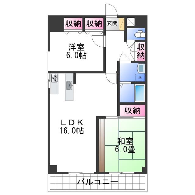 WAJIMA小雑賀マンション(2LDK/3階)の間取り写真