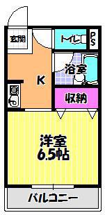 メロディーハイム(1K/1階)の間取り写真
