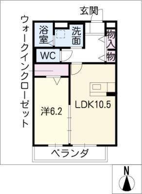 シャロームB棟(1LDK/1階)の間取り写真