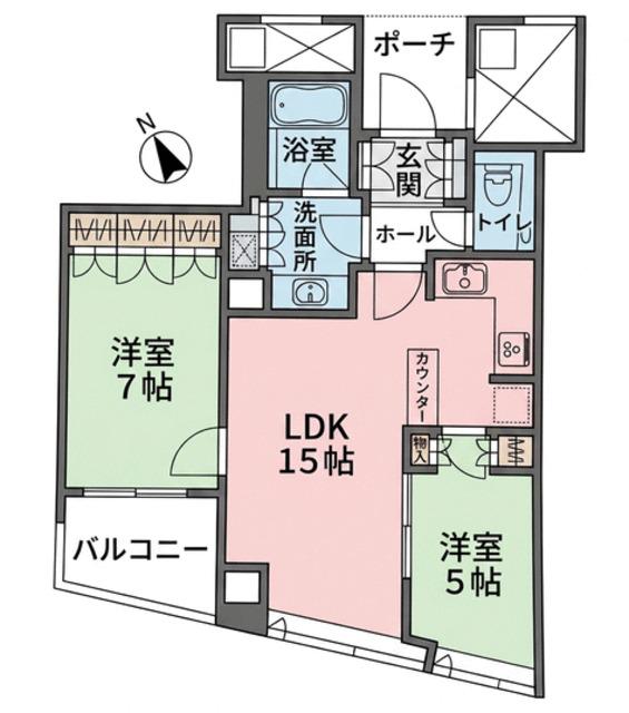 品川Vタワー(2LDK/13階)の間取り写真