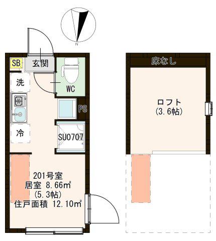 アルブル小岩(ワンルーム/2階)の間取り写真