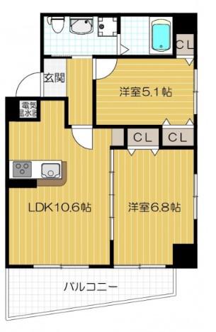 セレブコート木川(2LDK/5階)の間取り写真