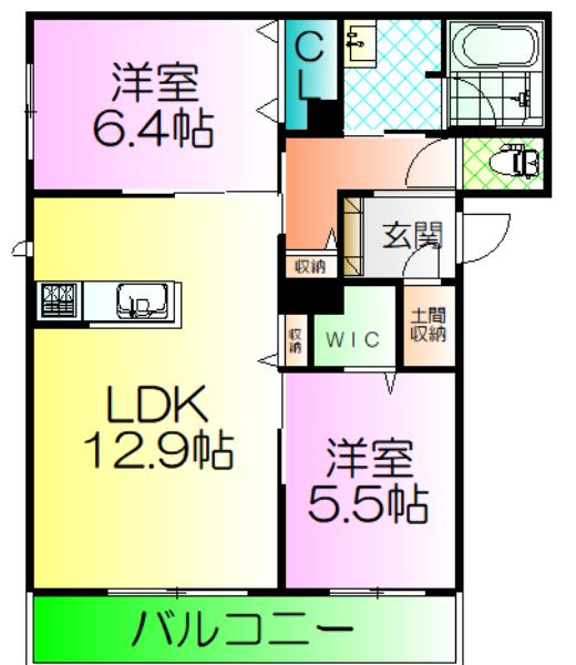 VIE GRACIEUSE(2LDK/2階)の間取り写真