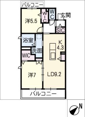 CON LA CANE(2LDK/2階)の間取り写真